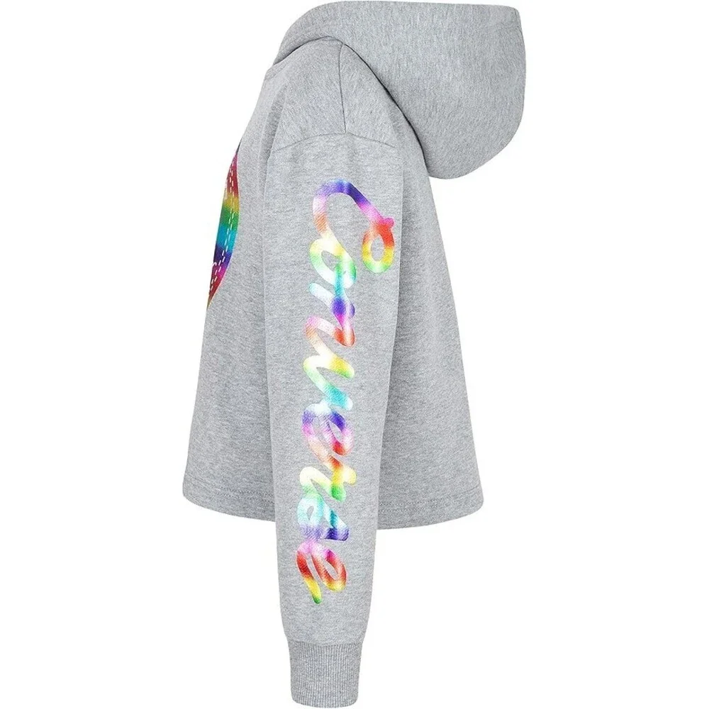 Converse Cropped Foil Hoodie Girls Medium Heather Gray Cotton Pullover GBO248
